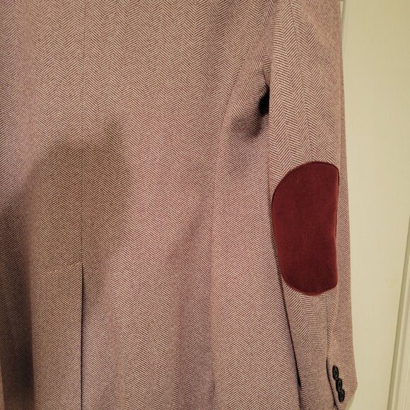 LOFT Faux Suede Elbow Patch Herringbone Blazer Sz 10 - Picture 7 of 13